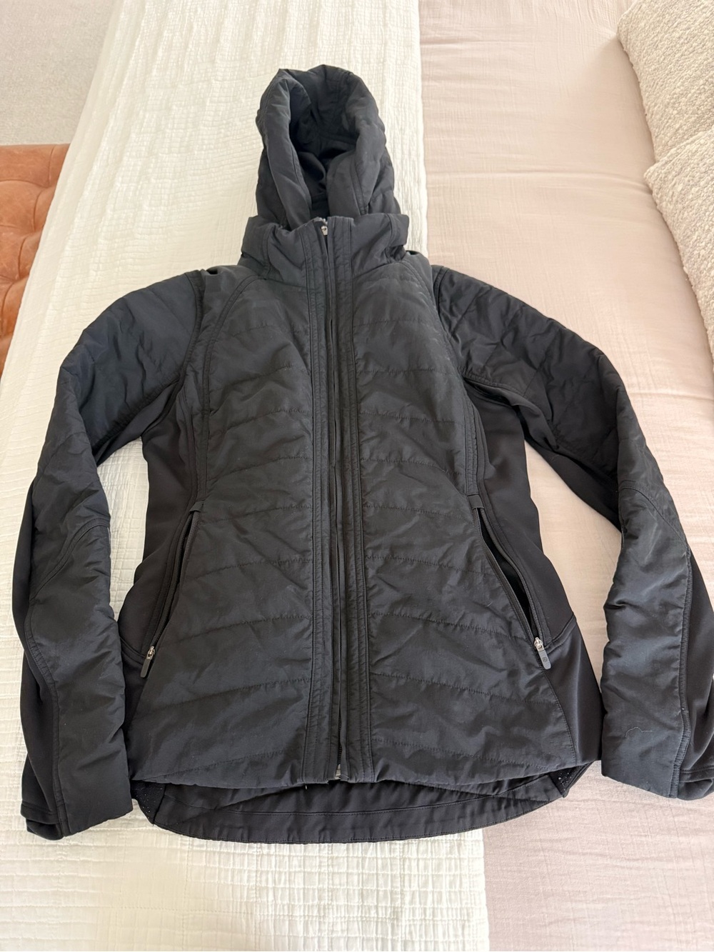Lululemon black zip up jacket with removable hood size 8